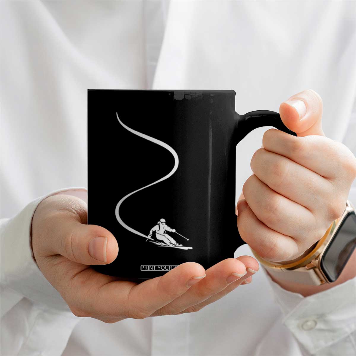 Skiing Coffee Mug Skier With Tracks In Deep Powder Snow Freeride Gift TS10 Print Your Wear