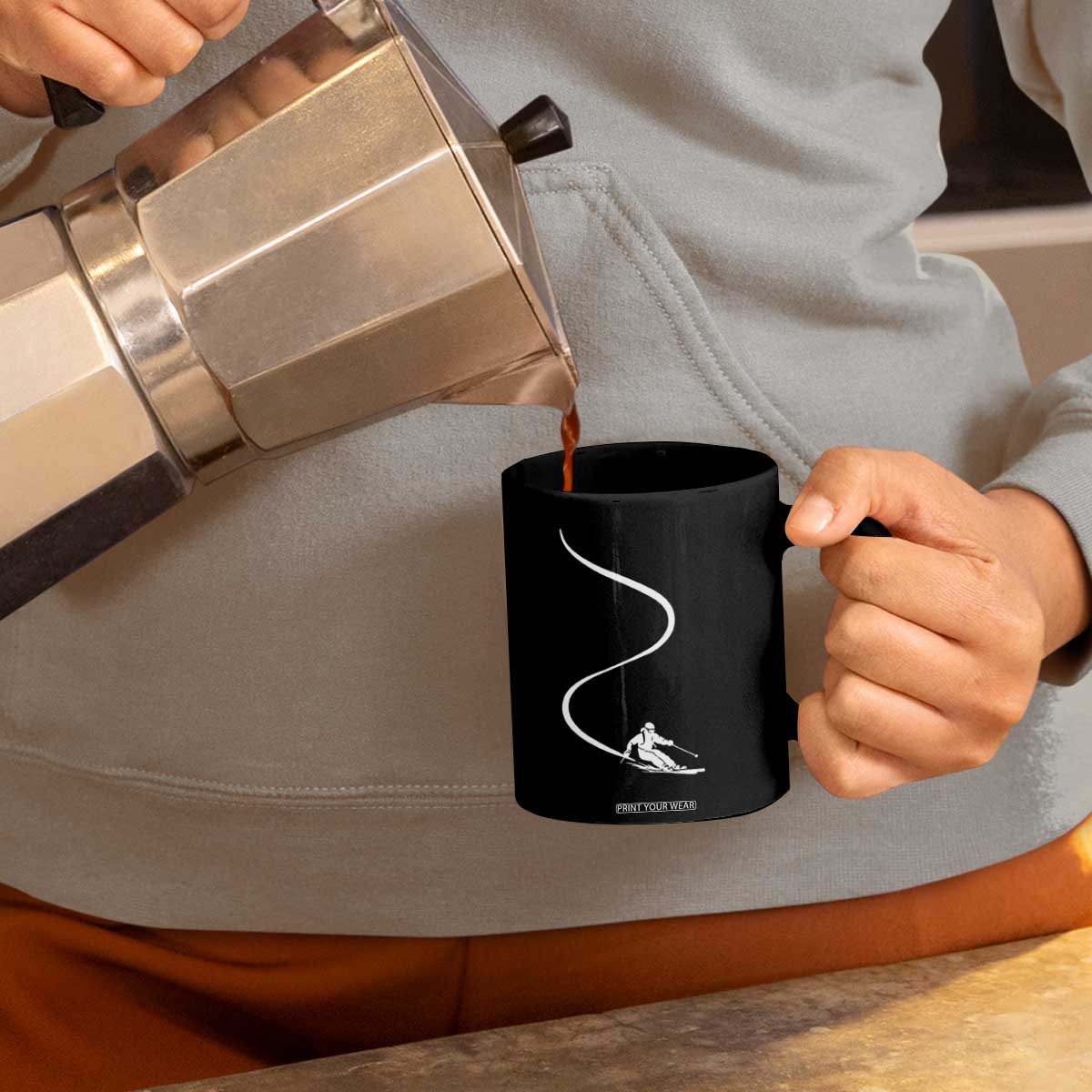 Skiing Coffee Mug Skier With Tracks In Deep Powder Snow Freeride Gift TS10 Print Your Wear