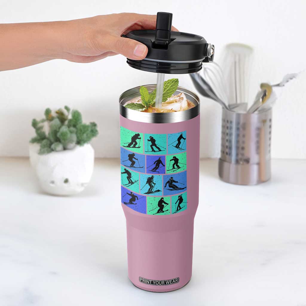 Skiing Flip Straw Tumbler for Skiers Wintersport Ski Snowboard TS10 One Size: 30 oz Light Pink Print Your Wear