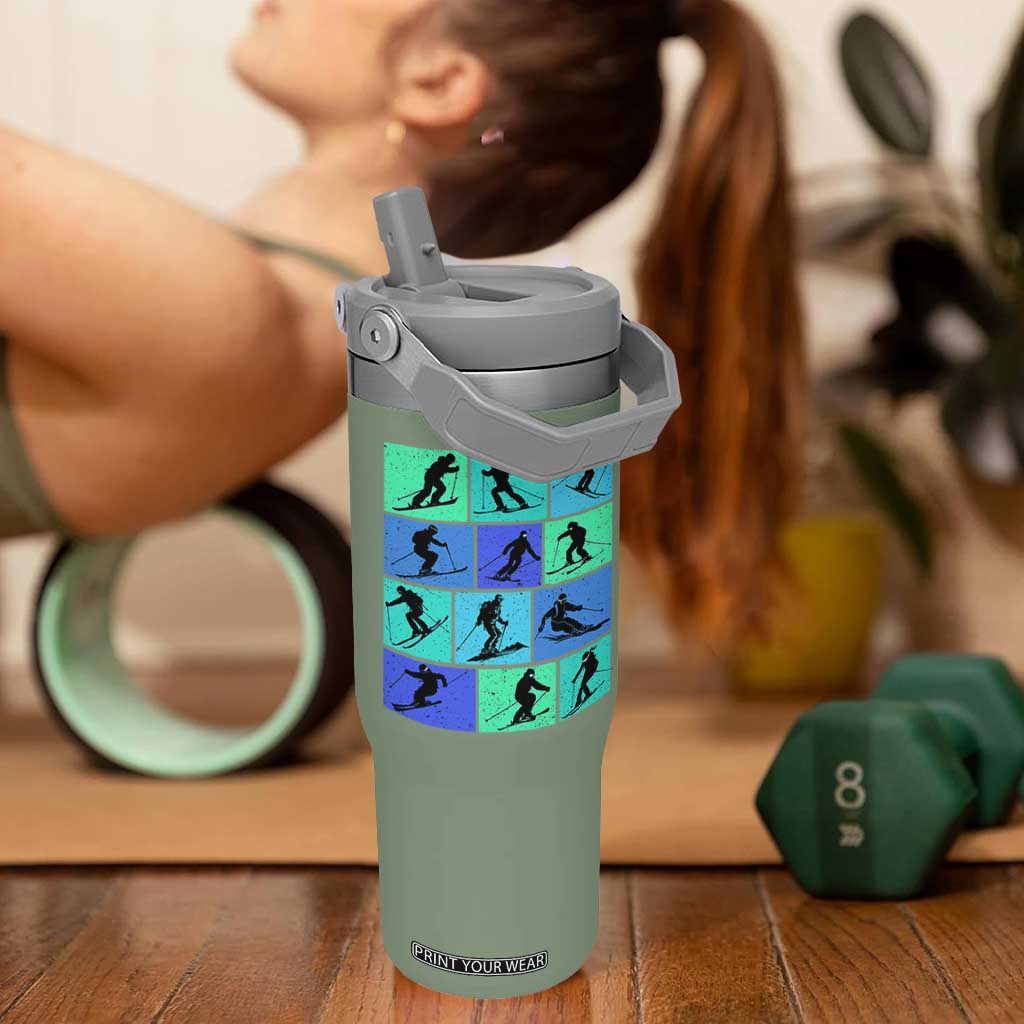 Skiing Flip Straw Tumbler for Skiers Wintersport Ski Snowboard TS10 One Size: 30 oz Moss Green Print Your Wear