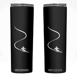 Skiing Skinny Tumbler Skier With Tracks In Deep Powder Snow Freeride Gift TS10 Black Print Your Wear
