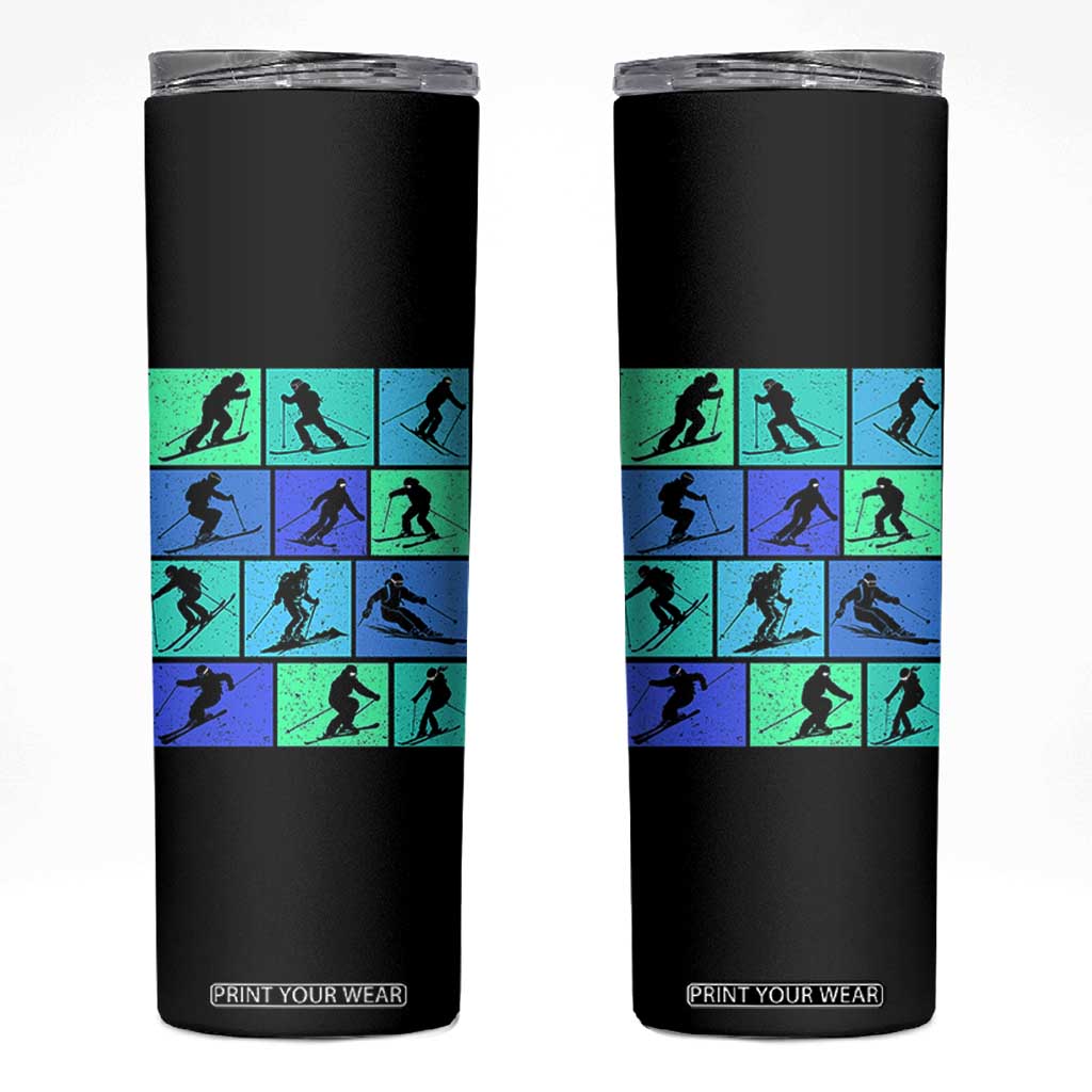 Skiing Skinny Tumbler for Skiers Wintersport Ski Snowboard TS10 Black Print Your Wear