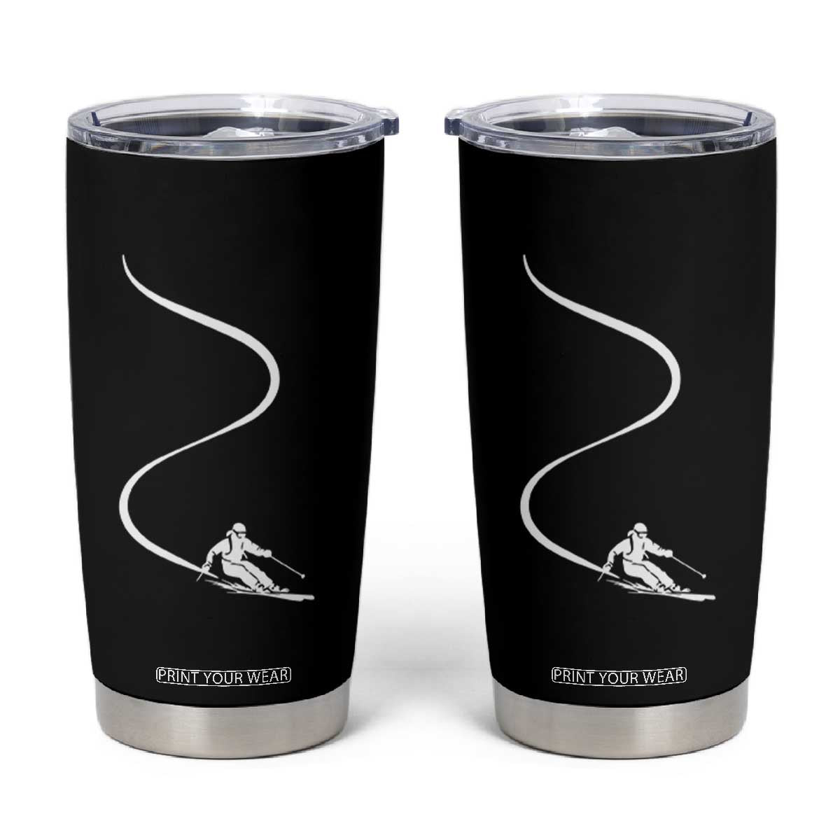Skiing Tumbler Cup Skier With Tracks In Deep Powder Snow Freeride Gift TS10 Black Print Your Wear