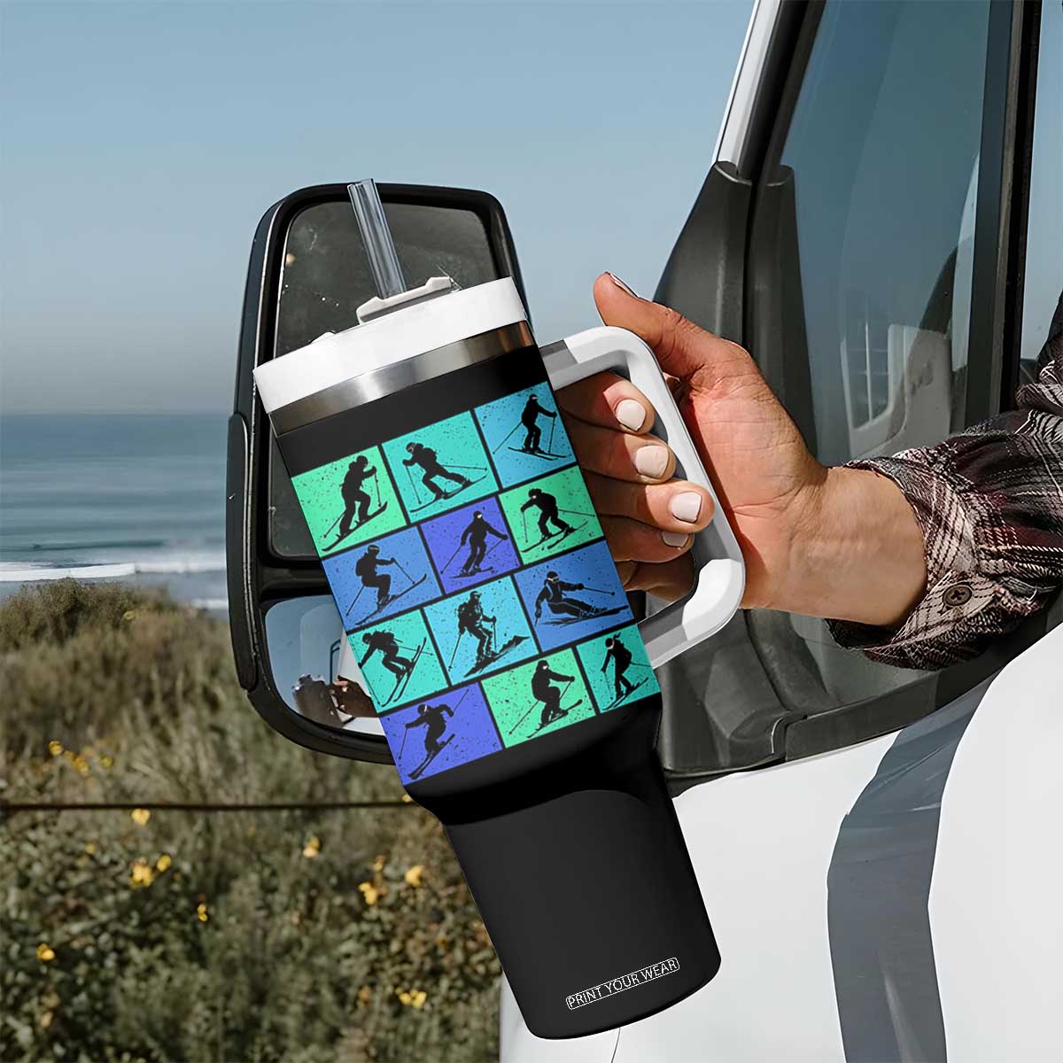 Skiing Tumbler With Handle for Skiers Wintersport Ski Snowboard TS10 Print Your Wear