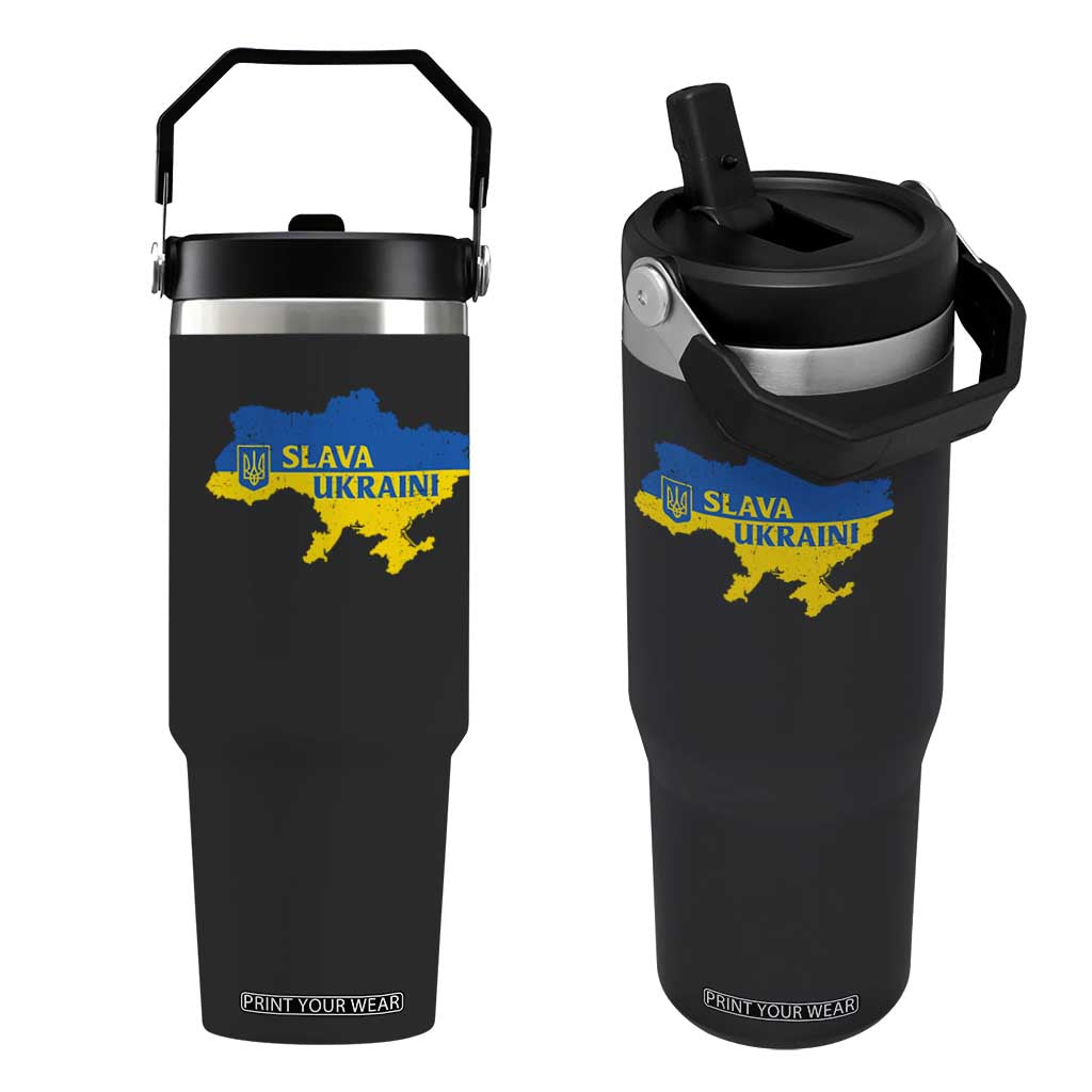 Slava Ukraini Flip Straw Tumbler Ukrainian Ukraine Flag Pride TS10 One Size: 30 oz Black Print Your Wear