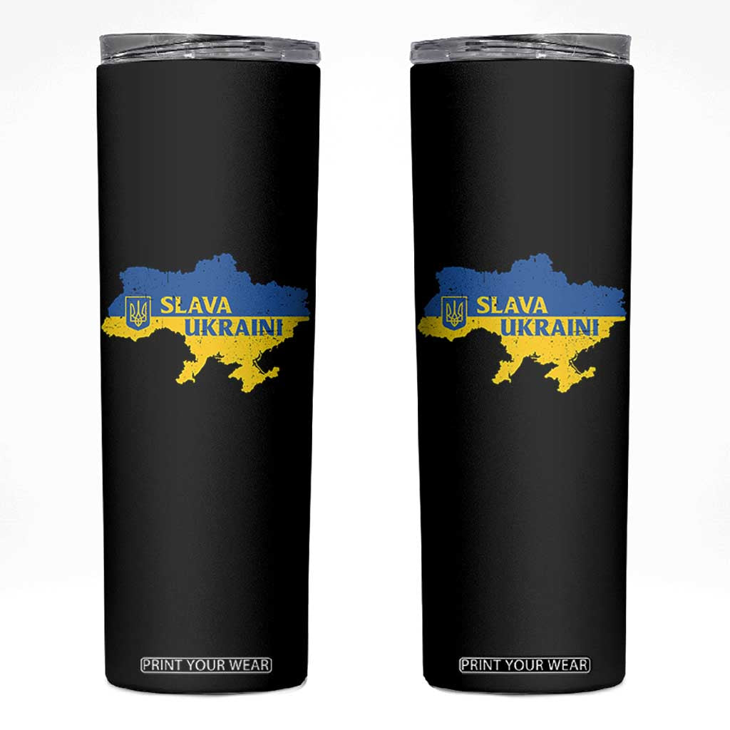 Slava Ukraini Skinny Tumbler Ukrainian Ukraine Flag Pride TS10 Black Print Your Wear