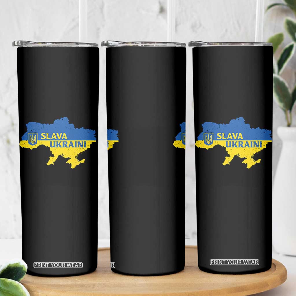 Slava Ukraini Skinny Tumbler Ukrainian Ukraine Flag Pride TS10 Print Your Wear