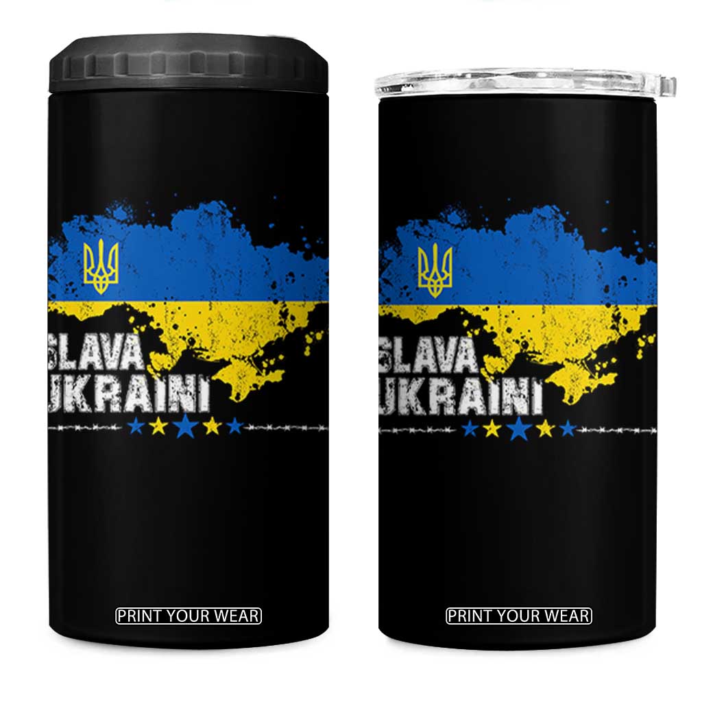 Slava Ukraini Ukraine Flag 4 in 1 Can Cooler Tumbler Patriot Patriotic Ukrainian National Flag TS10 One Size: 16 oz Black Print Your Wear