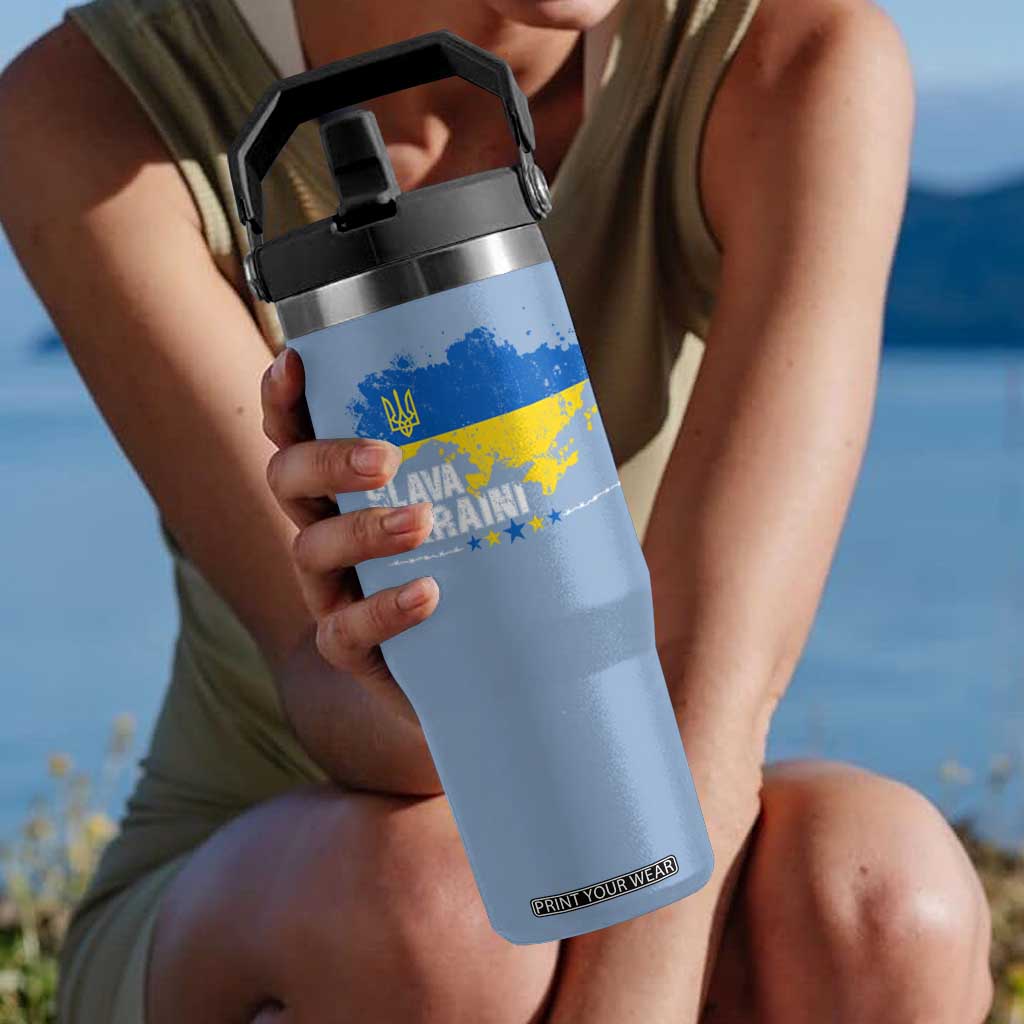 Slava Ukraini Ukraine Flag Flip Straw Tumbler Patriot Patriotic Ukrainian National Flag TS10 One Size: 30 oz Light Blue Print Your Wear