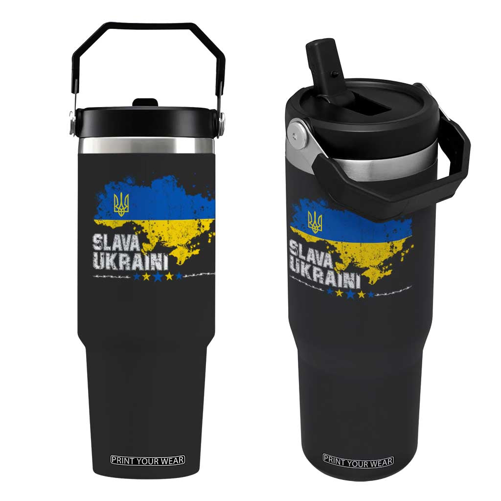 Slava Ukraini Ukraine Flag Flip Straw Tumbler Patriot Patriotic Ukrainian National Flag TS10 One Size: 30 oz Black Print Your Wear