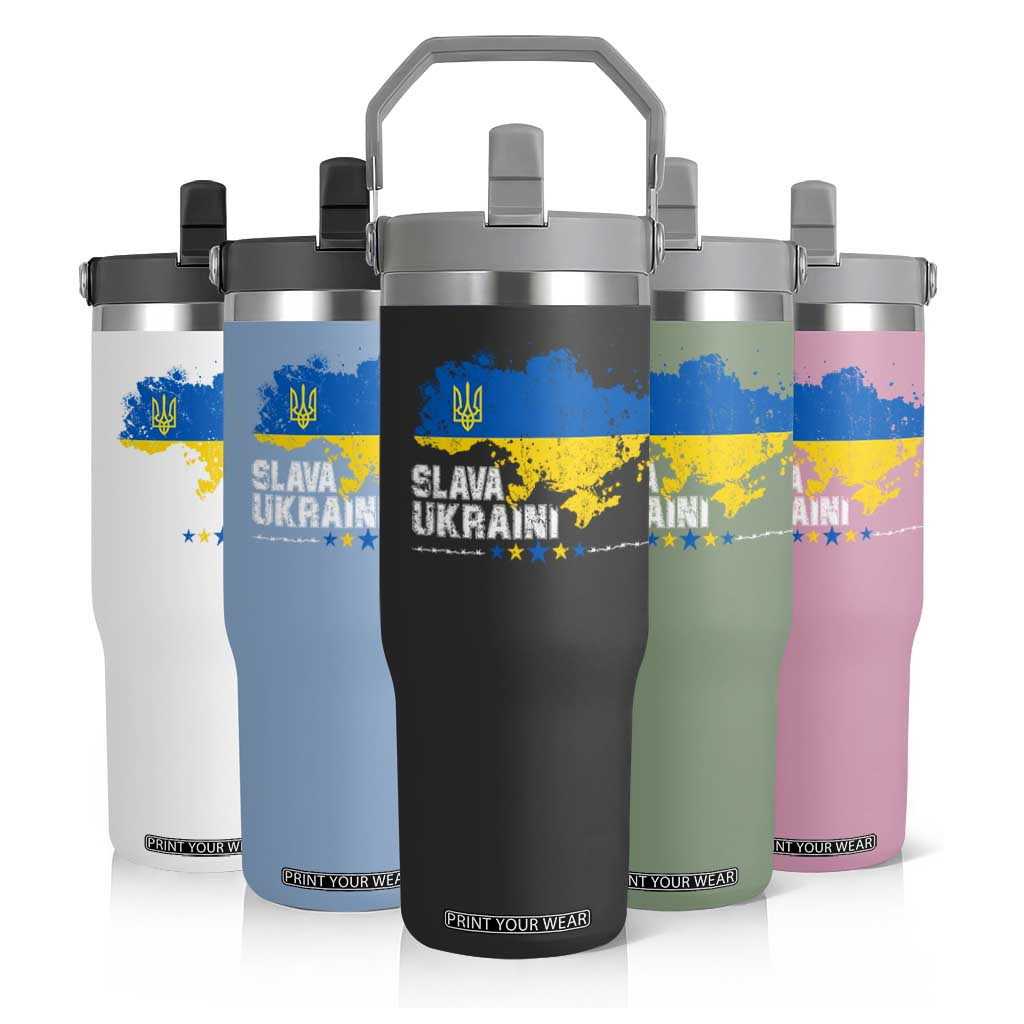 Slava Ukraini Ukraine Flag Flip Straw Tumbler Patriot Patriotic Ukrainian National Flag TS10 Print Your Wear