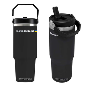 Slava Ukraini Ukraine Flag Flip Straw Tumbler Ukrainian Pride TS10 One Size: 30 oz Black Print Your Wear