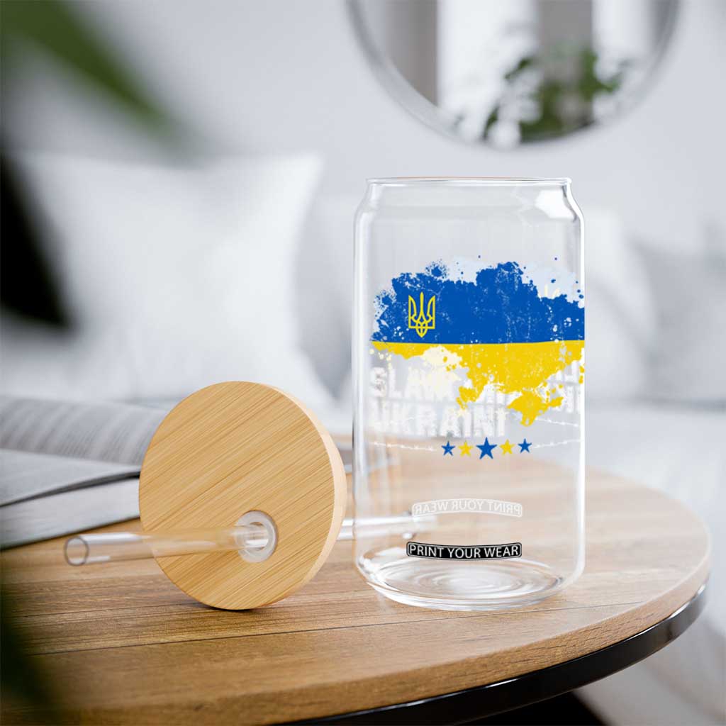 Slava Ukraini Ukraine Flag Glass Can Patriot Patriotic Ukrainian National Flag TS10 Print Your Wear