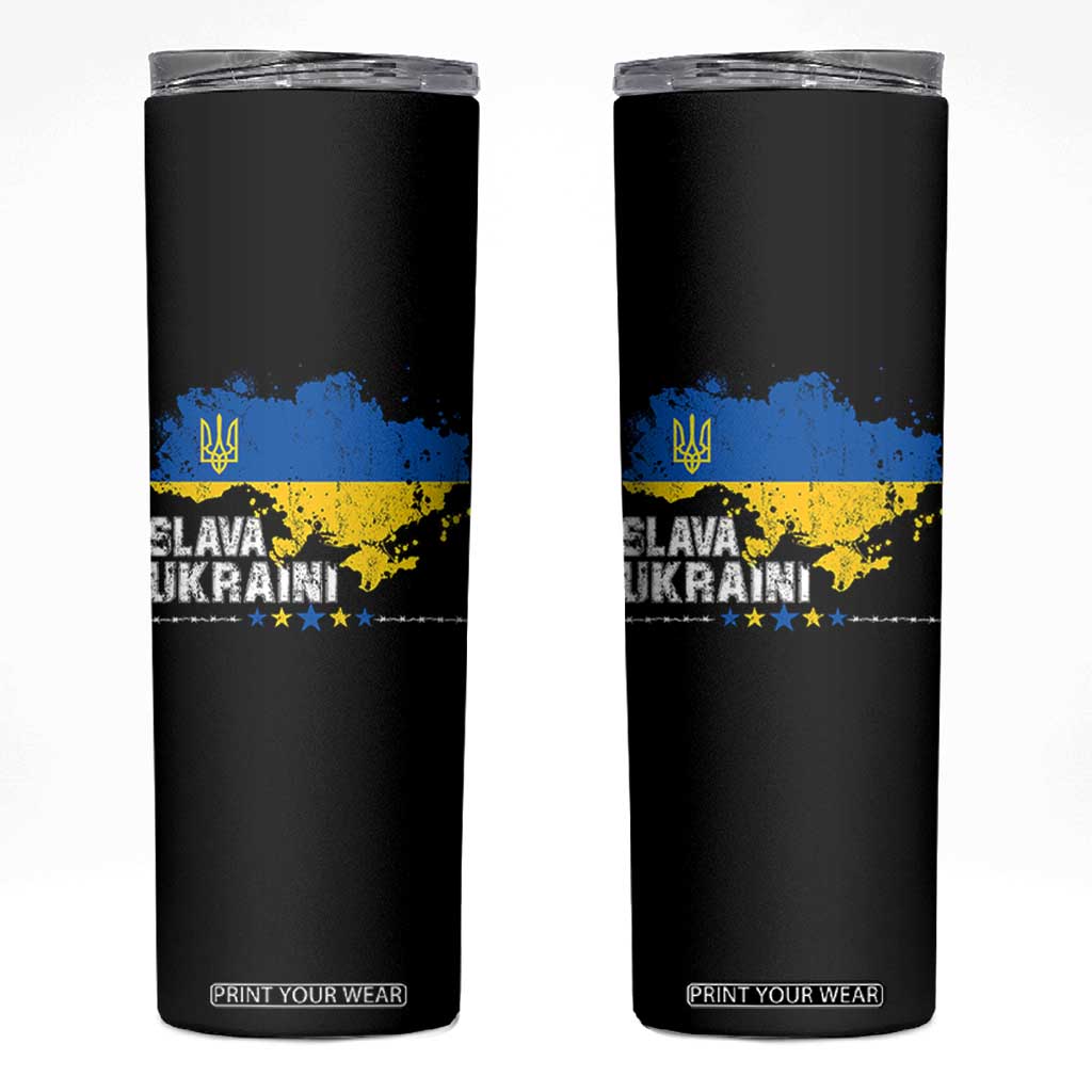 Slava Ukraini Ukraine Flag Skinny Tumbler Patriot Patriotic Ukrainian National Flag TS10 Black Print Your Wear