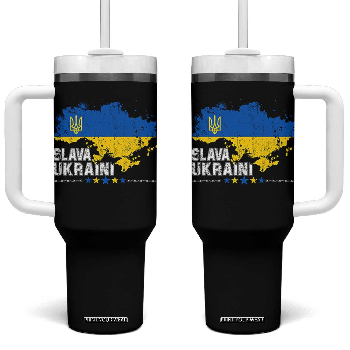 Slava Ukraini Ukraine Flag Tumbler With Handle Patriot Patriotic Ukrainian National Flag TS10 One Size: 40 oz Black Print Your Wear