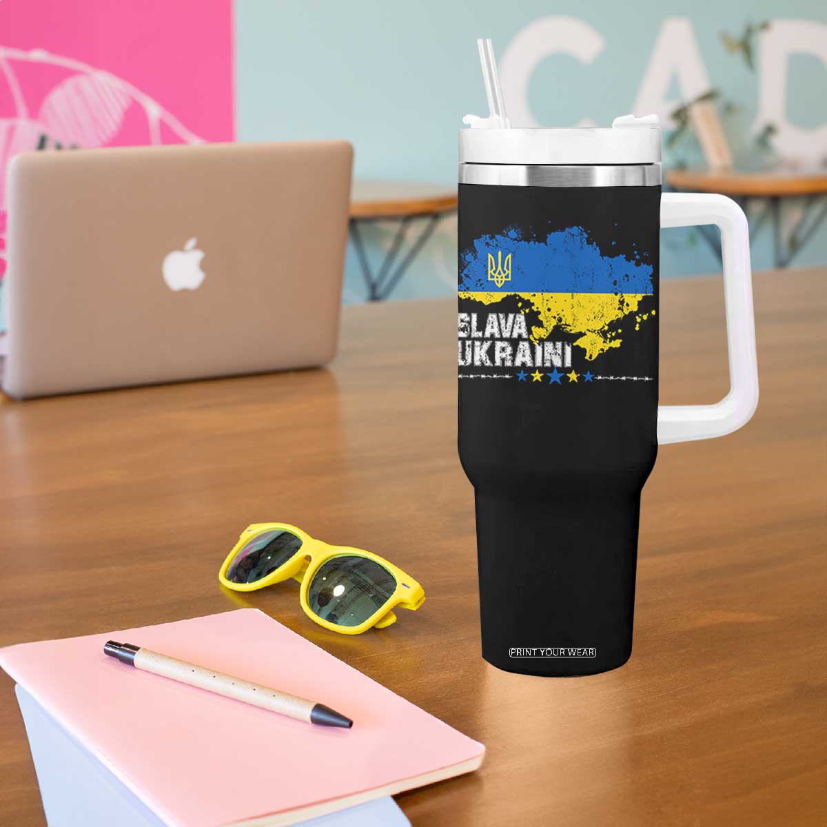 Slava Ukraini Ukraine Flag Tumbler With Handle Patriot Patriotic Ukrainian National Flag TS10 Print Your Wear