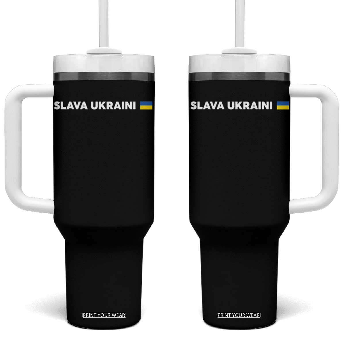Slava Ukraini Ukraine Flag Tumbler With Handle Ukrainian Pride TS10 One Size: 40 oz Black Print Your Wear