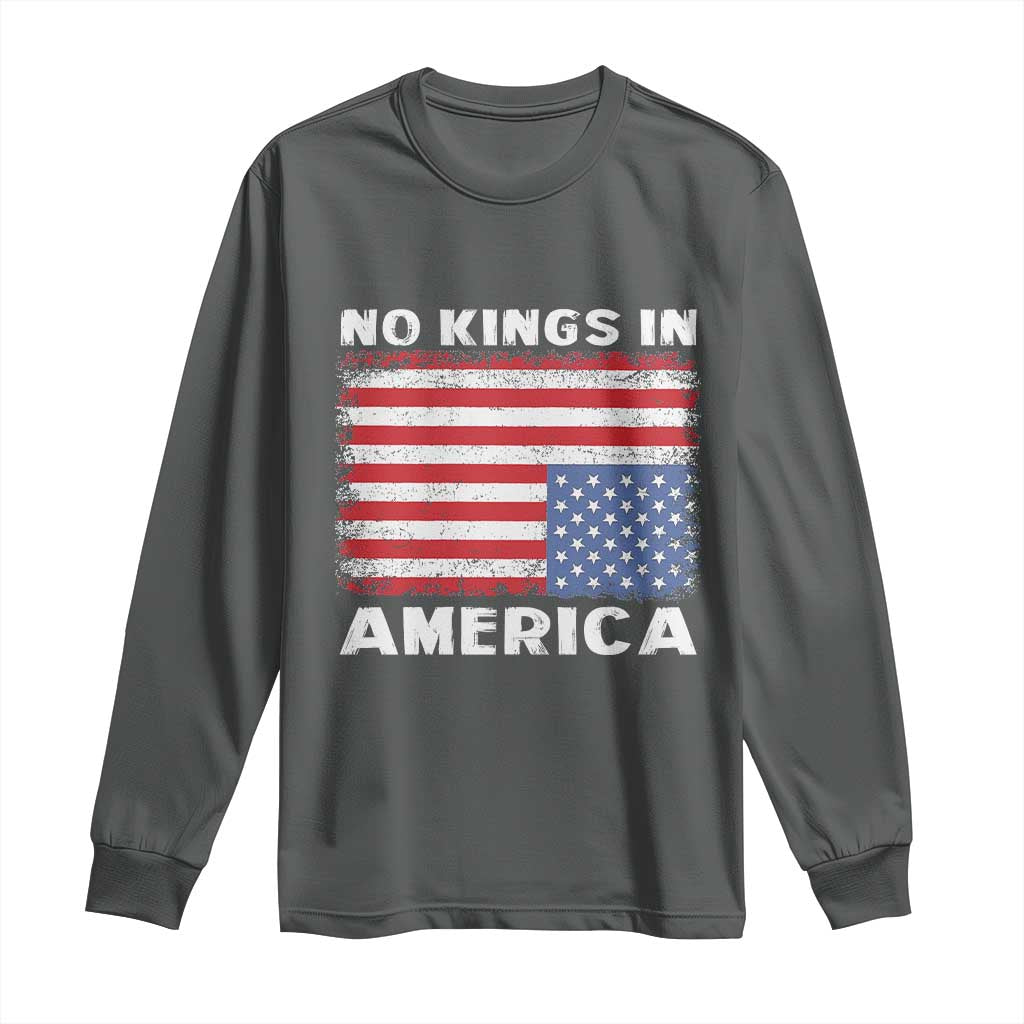 Snarky No Kings In America Long Sleeve Shirt 86 47 No Faux King Way US Flag Upside Down TS10 Dark Heather Print Your Wear