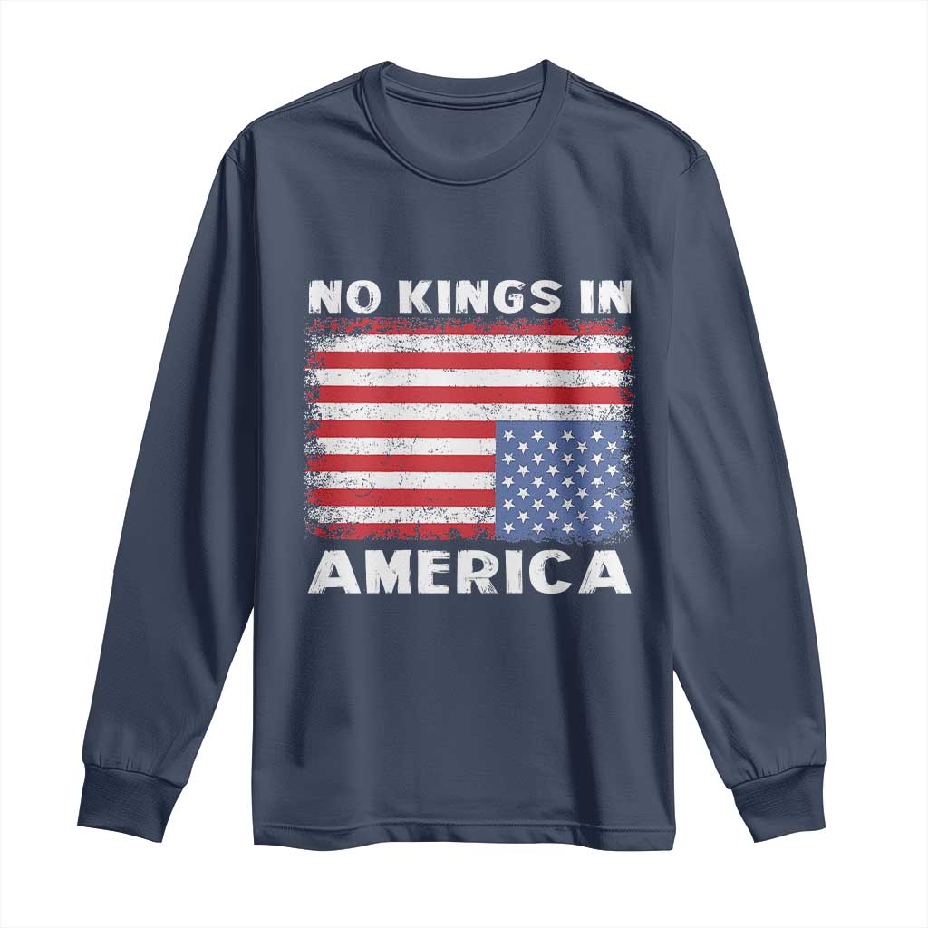 Snarky No Kings In America Long Sleeve Shirt 86 47 No Faux King Way US Flag Upside Down TS10 Navy Print Your Wear