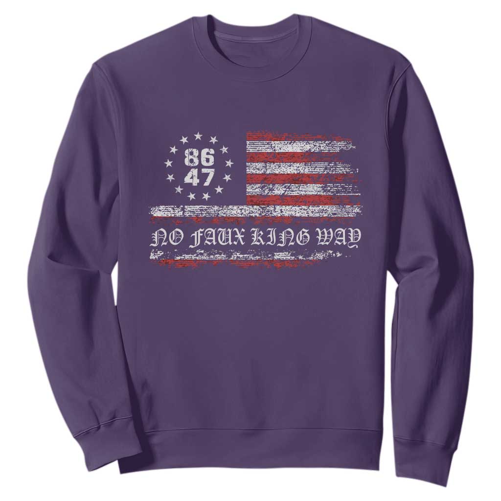 Snarky No Kings In America Sweatshirt No Faux King Way 86 47 US Flag Impeach 47 TS10 Purple Print Your Wear