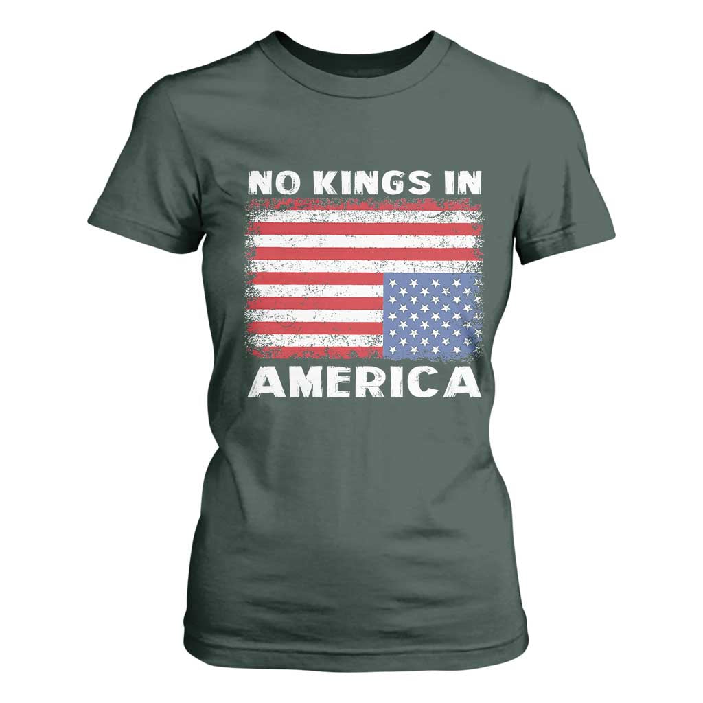 Snarky No Kings In America T Shirt For Women 86 47 No Faux King Way US Flag Upside Down TS10 Dark Forest Green Print Your Wear