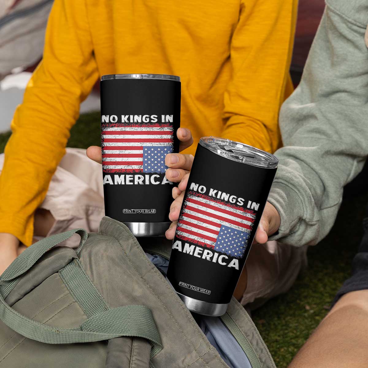 Snarky No Kings In America Tumbler Cup 86 47 No Faux King Way US Flag Upside Down TS10 Print Your Wear