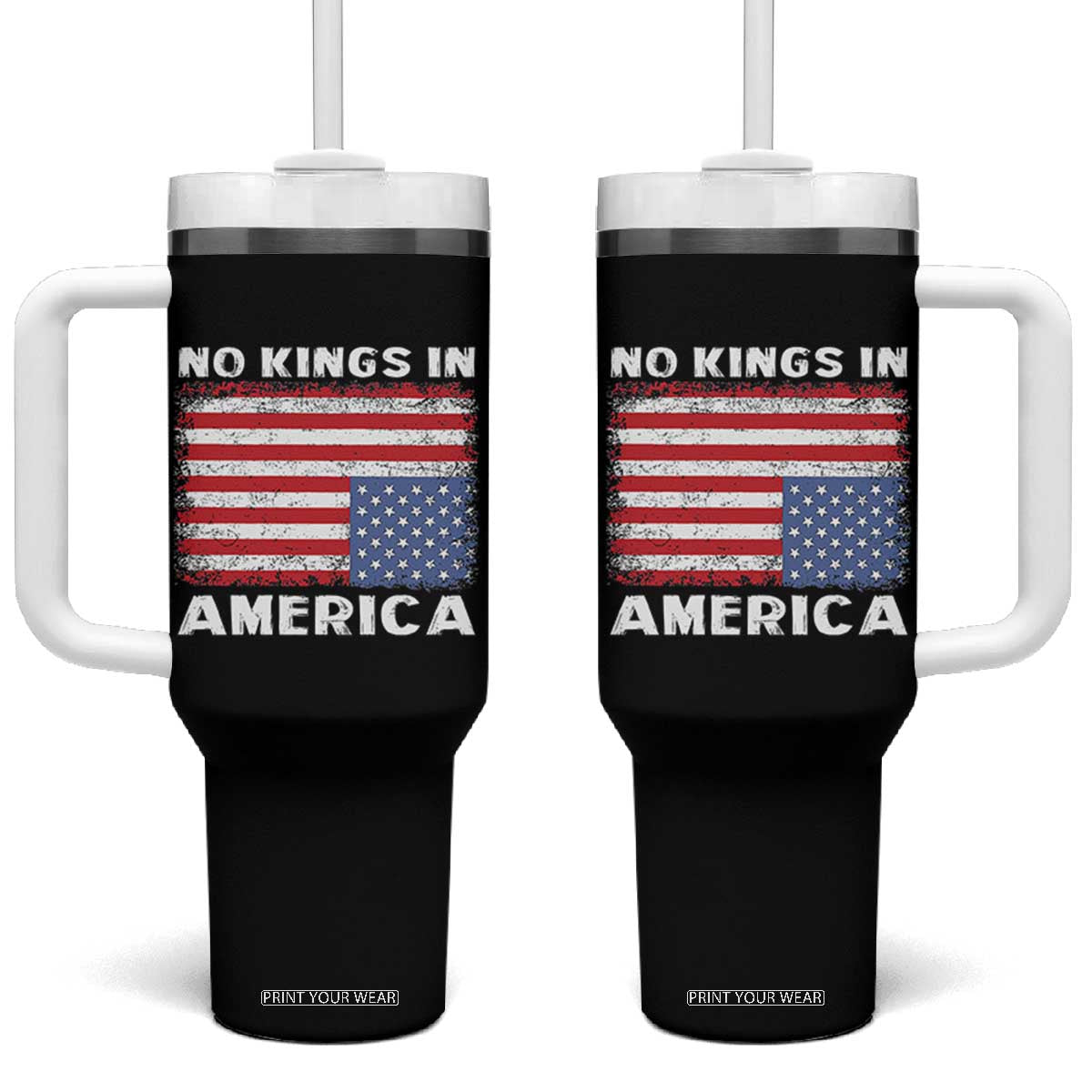 Snarky No Kings In America Tumbler With Handle 86 47 No Faux King Way US Flag Upside Down TS10 One Size: 40 oz Black Print Your Wear