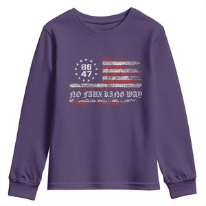 Snarky No Kings In America Youth Sweatshirt No Faux King Way 86 47 US Flag Impeach 47 TS10 Purple Print Your Wear