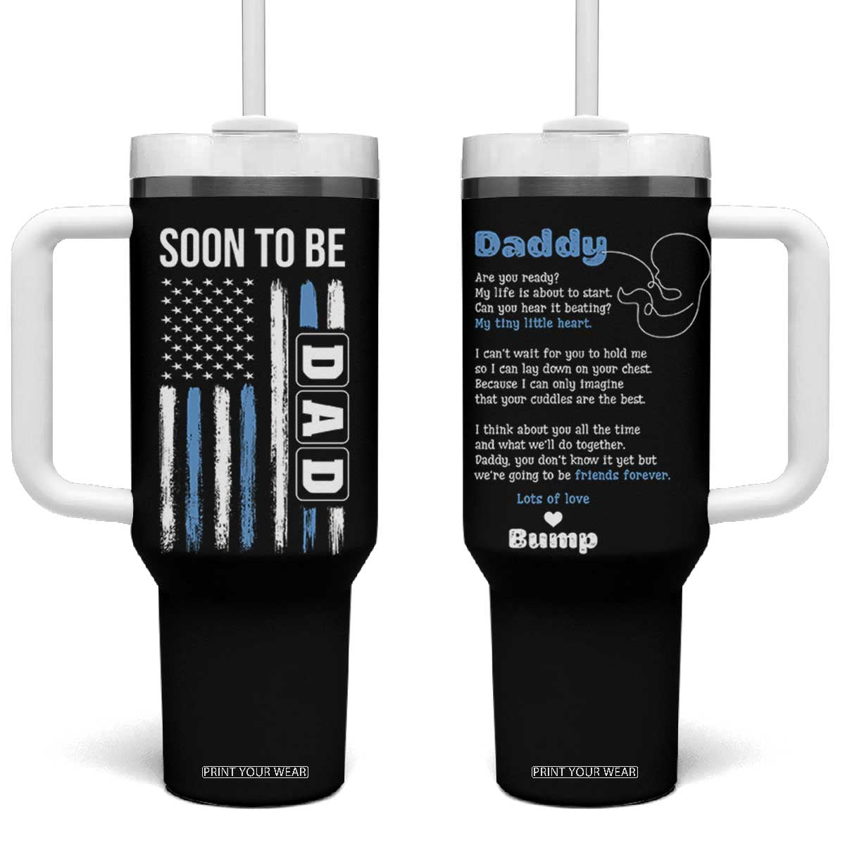 Soon To Be Dad Tumbler With Handle Funny Pregnancy Announcement Dad American Flag TB10 One Size: 40 oz Black Print Your Wear