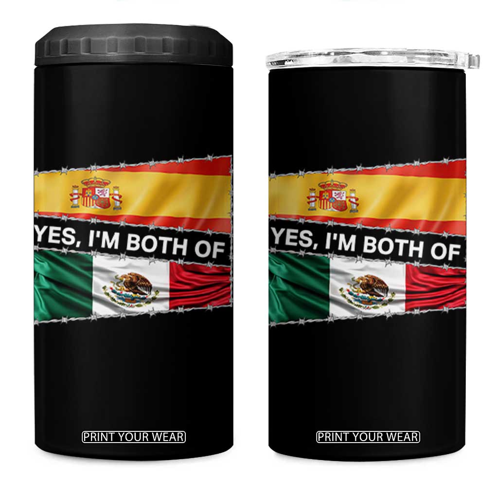 Spain Mexico Heritage Pride 4 in 1 Can Cooler Tumbler Yes I'm Both Identity Roots for Hispanics Latinos TS02 One Size: 16 oz Black Print Your Wear