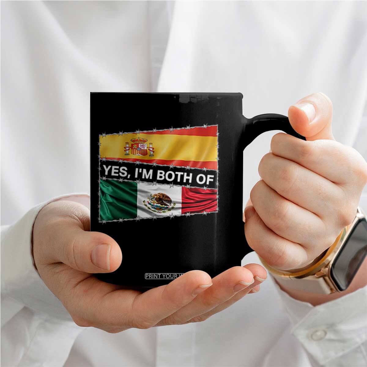 Spain Mexico Heritage Pride Coffee Mug Yes I'm Both Identity Roots for Hispanics Latinos TS02 Print Your Wear