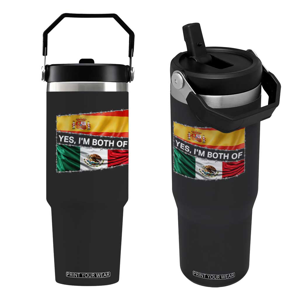 Spain Mexico Heritage Pride Flip Straw Tumbler Yes I'm Both Identity Roots for Hispanics Latinos TS02 One Size: 30 oz Black Print Your Wear