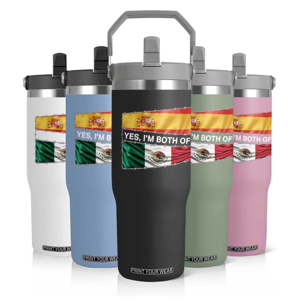 Spain Mexico Heritage Pride Flip Straw Tumbler Yes I'm Both Identity Roots for Hispanics Latinos TS02 Print Your Wear