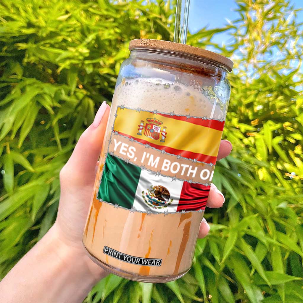 Spain Mexico Heritage Pride Glass Can Yes I'm Both Identity Roots for Hispanics Latinos TS02 Print Your Wear