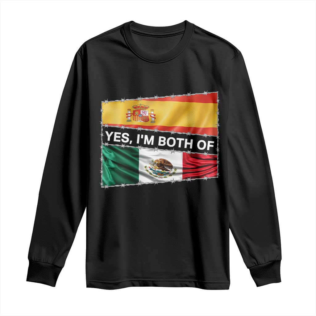 Spain Mexico Heritage Pride Long Sleeve Shirt Yes I'm Both Identity Roots for Hispanics Latinos TS02 Black Print Your Wear