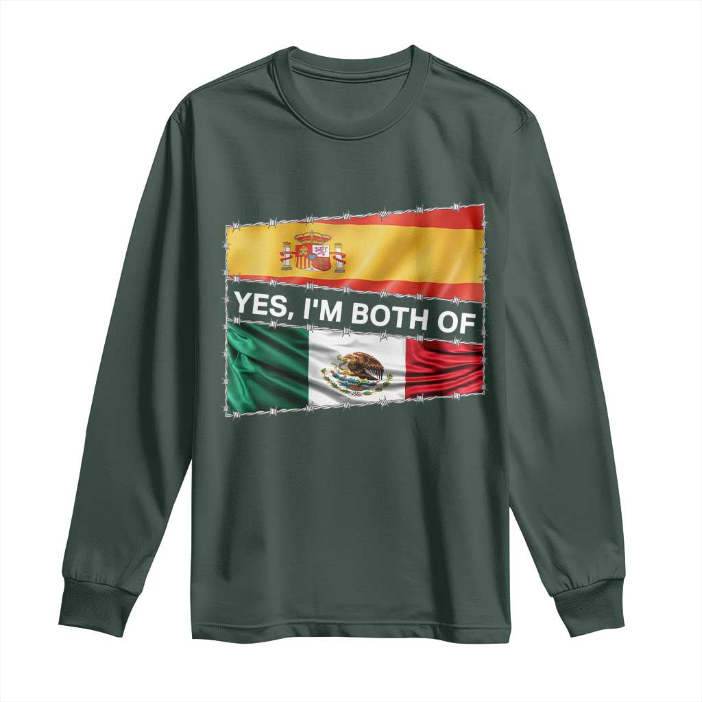 Spain Mexico Heritage Pride Long Sleeve Shirt Yes I'm Both Identity Roots for Hispanics Latinos TS02 Dark Forest Green Print Your Wear