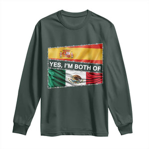 Spain Mexico Heritage Pride Long Sleeve Shirt Yes I'm Both Identity Roots for Hispanics Latinos TS02 Dark Forest Green Print Your Wear