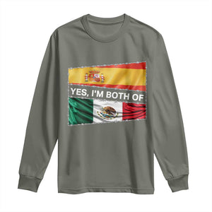 Spain Mexico Heritage Pride Long Sleeve Shirt Yes I'm Both Identity Roots for Hispanics Latinos TS02 Military Green Print Your Wear