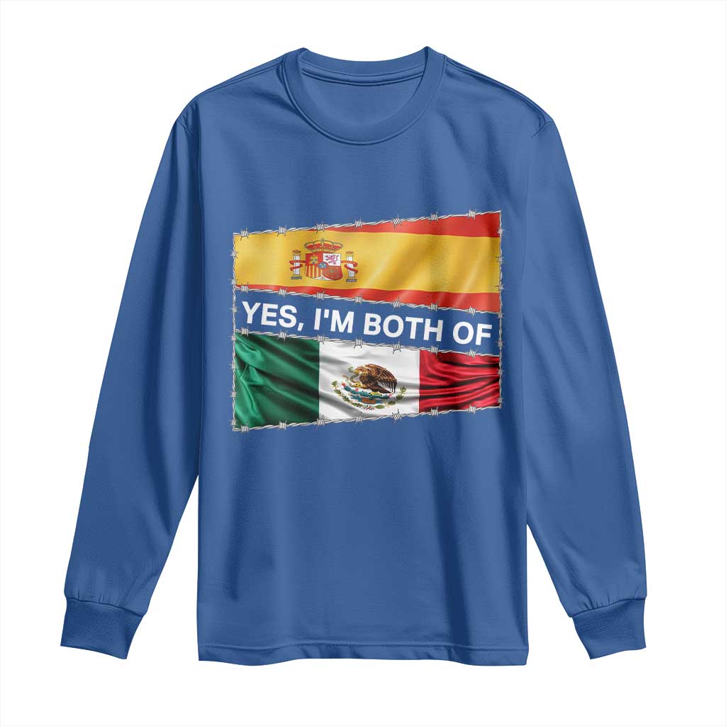 Spain Mexico Heritage Pride Long Sleeve Shirt Yes I'm Both Identity Roots for Hispanics Latinos TS02 Royal Blue Print Your Wear