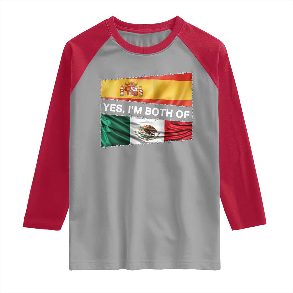 Spain Mexico Heritage Pride Raglan Shirt Yes I'm Both Identity Roots for Hispanics Latinos TS02 Sport Gray Red Print Your Wear
