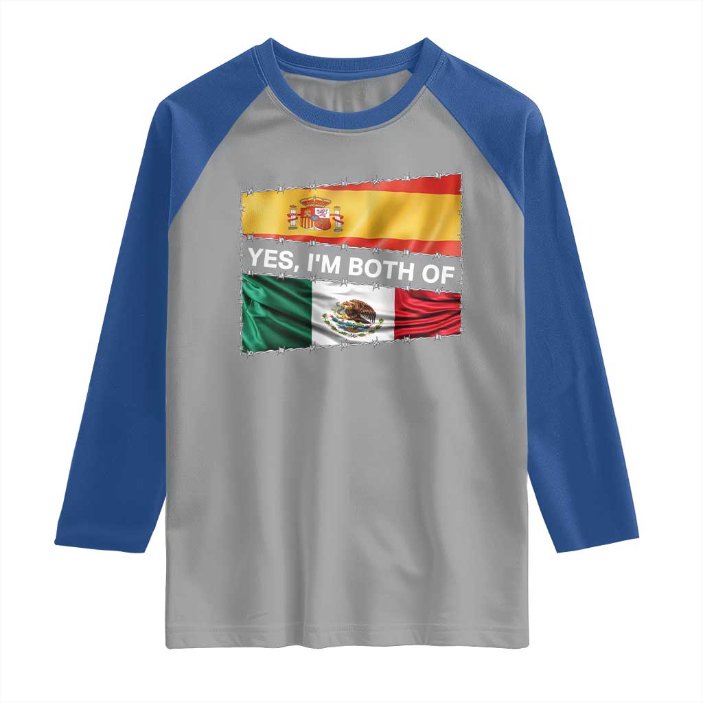 Spain Mexico Heritage Pride Raglan Shirt Yes I'm Both Identity Roots for Hispanics Latinos TS02 Sport Gray Royal Print Your Wear