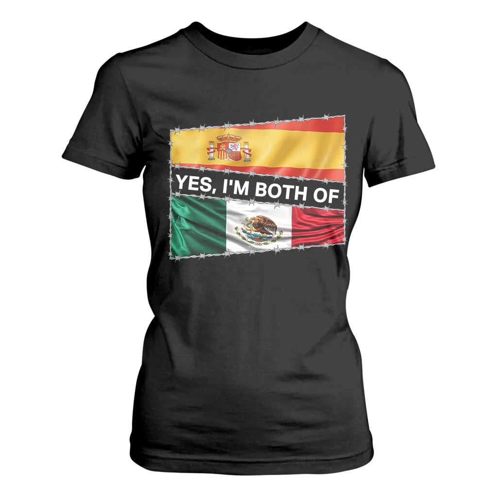 Spain Mexico Heritage Pride T Shirt For Women Yes I'm Both Identity Roots for Hispanics Latinos TS02 Black Print Your Wear