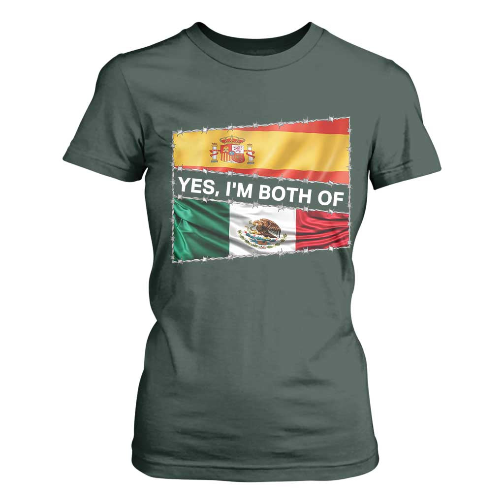 Spain Mexico Heritage Pride T Shirt For Women Yes I'm Both Identity Roots for Hispanics Latinos TS02 Dark Forest Green Print Your Wear
