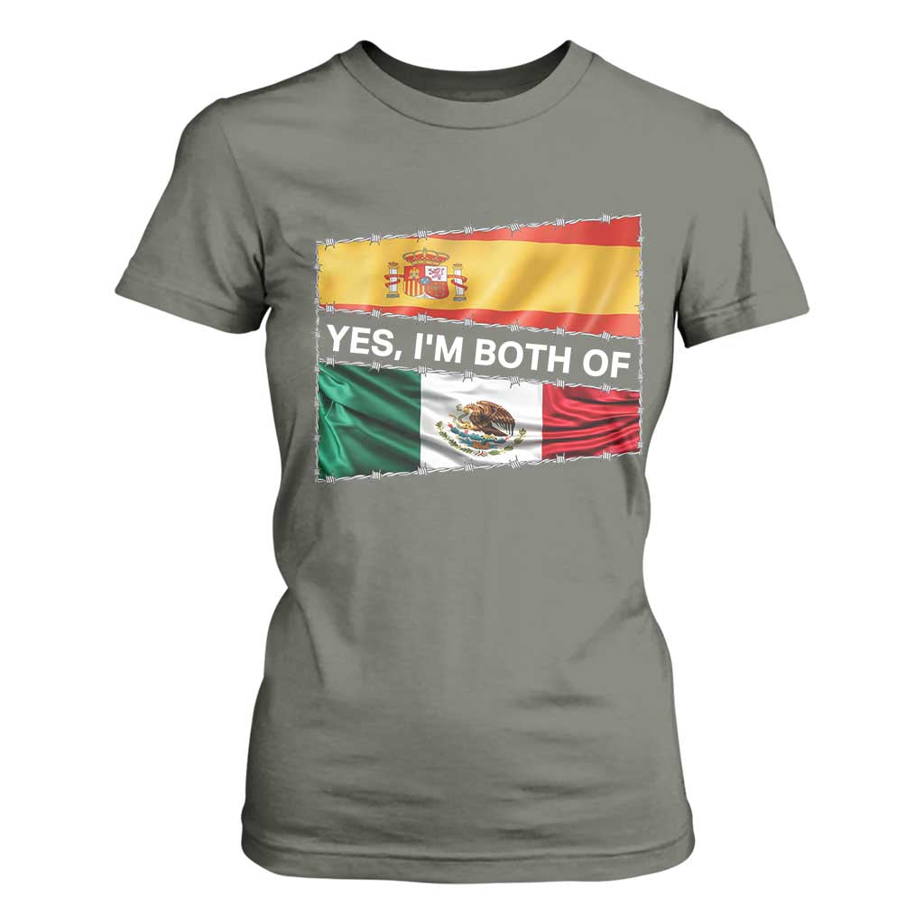 Spain Mexico Heritage Pride T Shirt For Women Yes I'm Both Identity Roots for Hispanics Latinos TS02 Military Green Print Your Wear