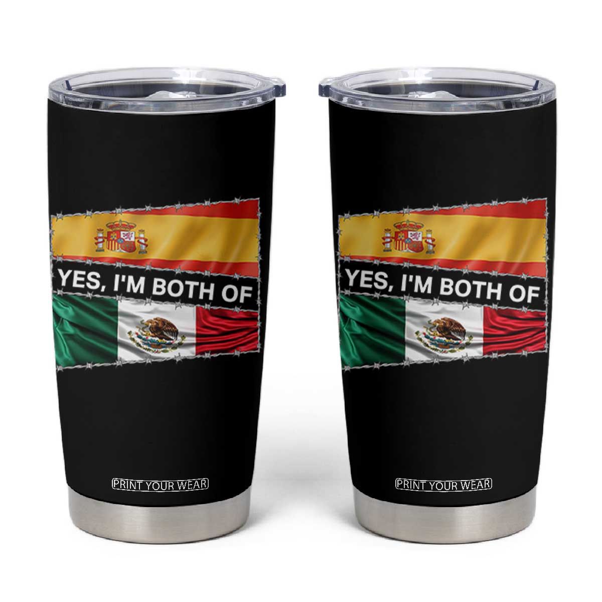 Spain Mexico Heritage Pride Tumbler Cup Yes I'm Both Identity Roots for Hispanics Latinos TS02 Black Print Your Wear
