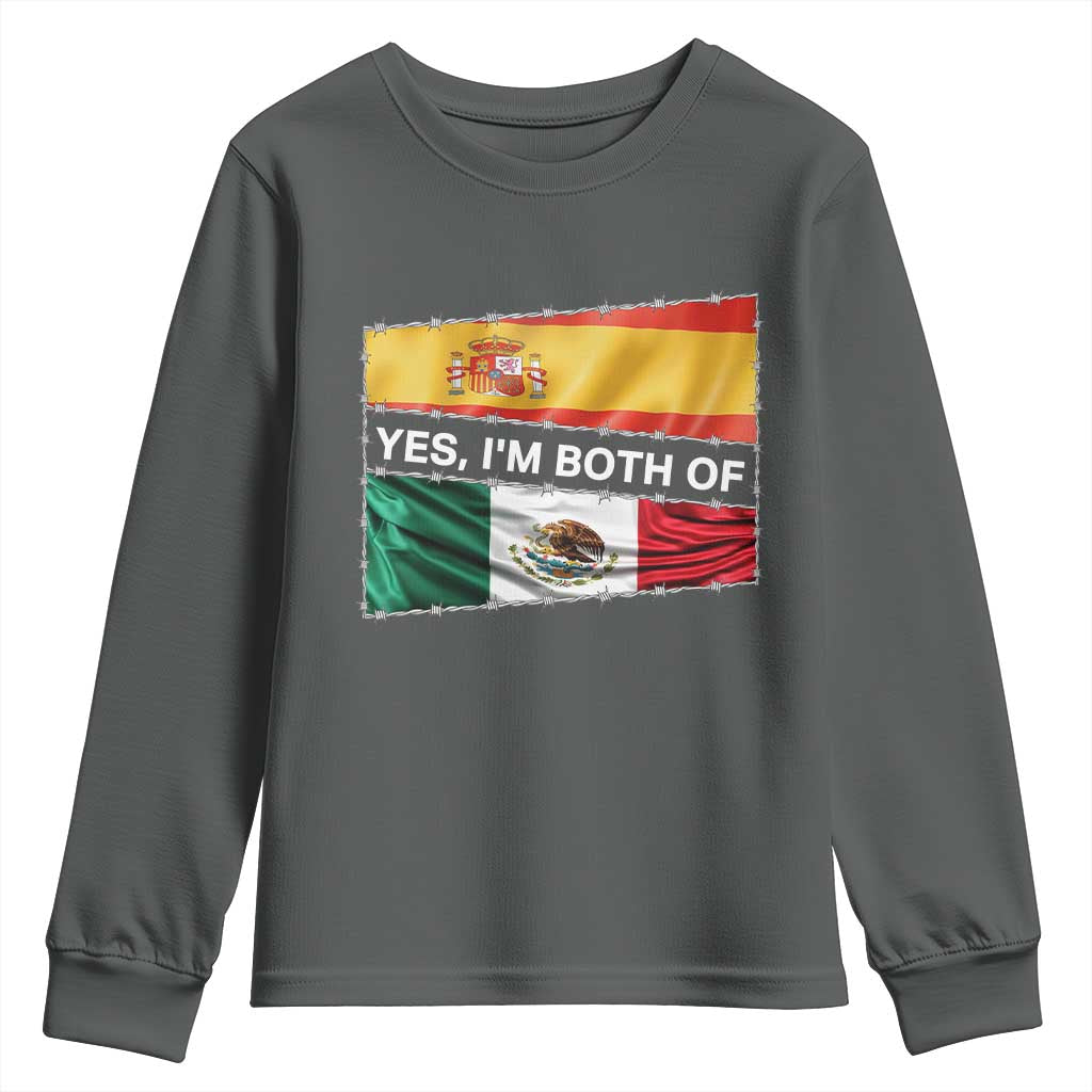 Spain Mexico Heritage Pride Youth Sweatshirt Yes I'm Both Identity Roots for Hispanics Latinos TS02 Dark Heather Print Your Wear