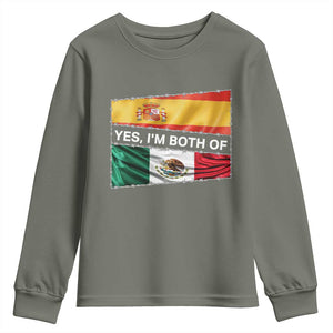 Spain Mexico Heritage Pride Youth Sweatshirt Yes I'm Both Identity Roots for Hispanics Latinos TS02 Military Green Print Your Wear