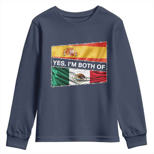 Spain Mexico Heritage Pride Youth Sweatshirt Yes I'm Both Identity Roots for Hispanics Latinos TS02 Navy Print Your Wear