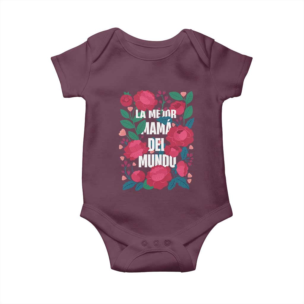 Spanish Latina Mom Baby Onesie La Mejor Mama Del Mundo Mother's Day Flowers TS11 Maroon Print Your Wear