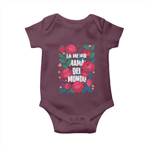 Spanish Latina Mom Baby Onesie La Mejor Mama Del Mundo Mother's Day Flowers TS11 Maroon Print Your Wear